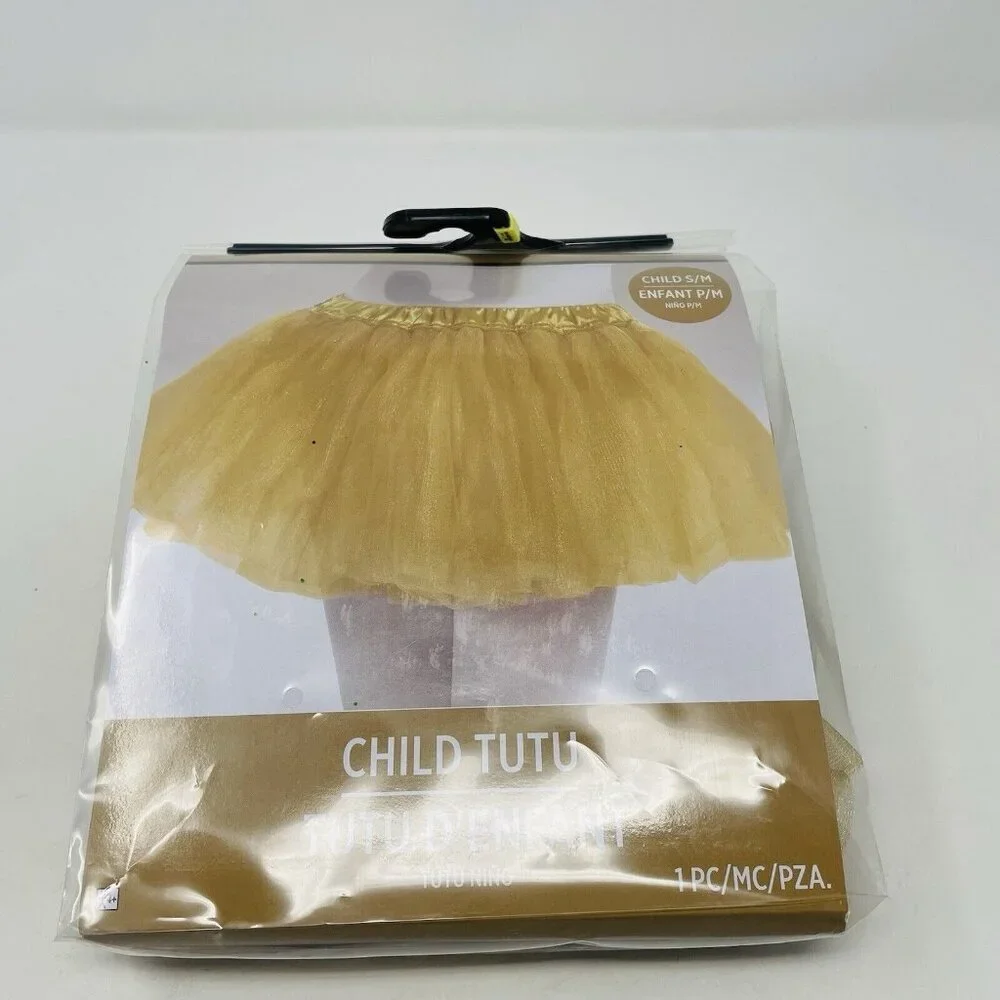 Youth Child Size S/M Mesh Tutu Skirt Gold Ideal for‎ Play Pretend Halloween 439